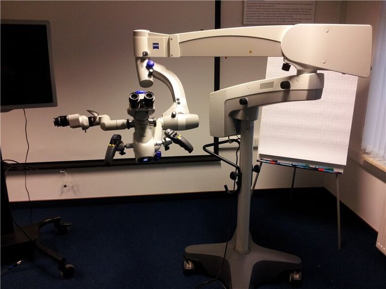Eye operations are carried out using a very precise microscope